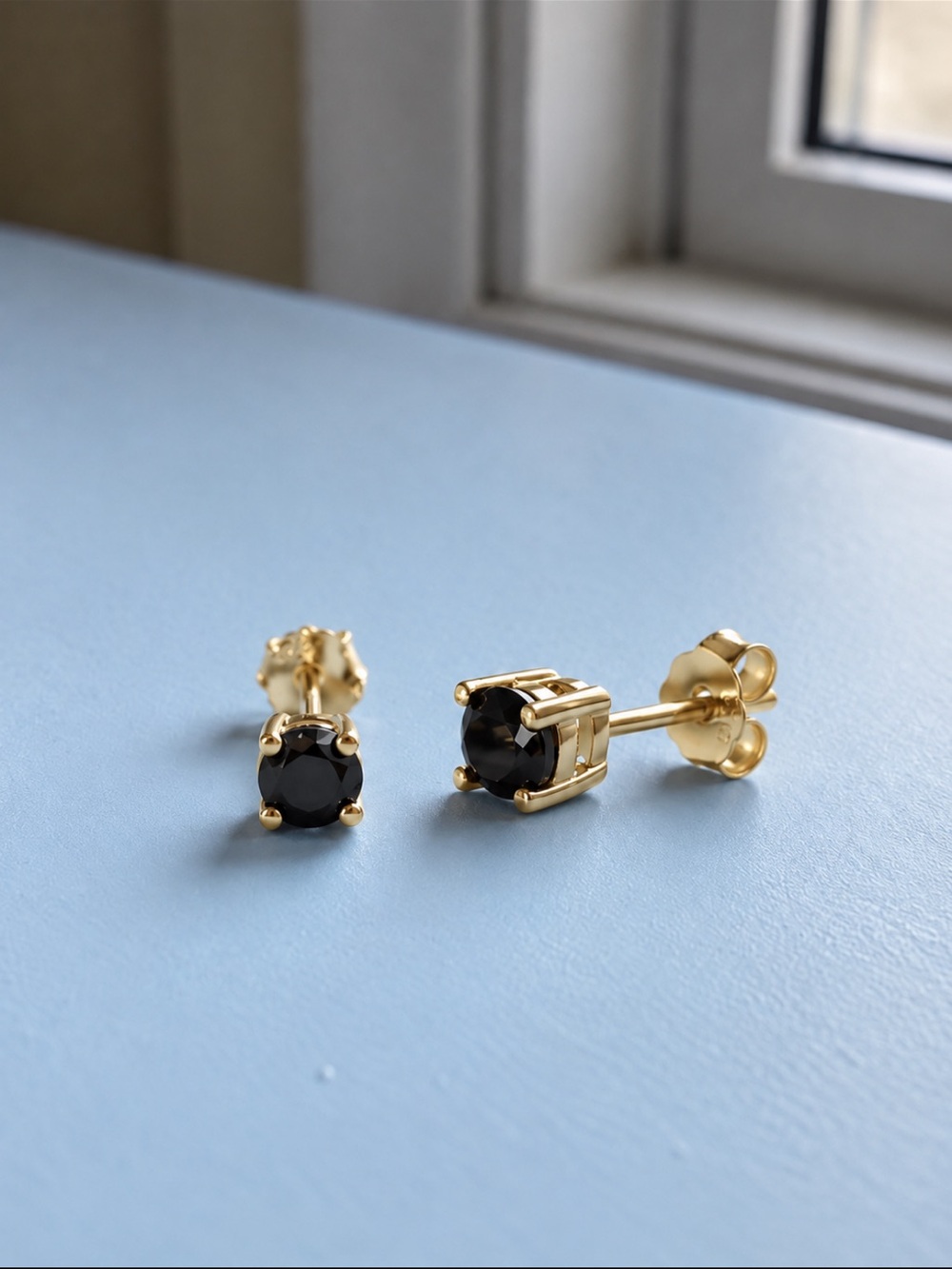 14K Gold Black Moissanite Stud Earrings Plated 925 Silver VVS1 Unisex 0.3CT LUX